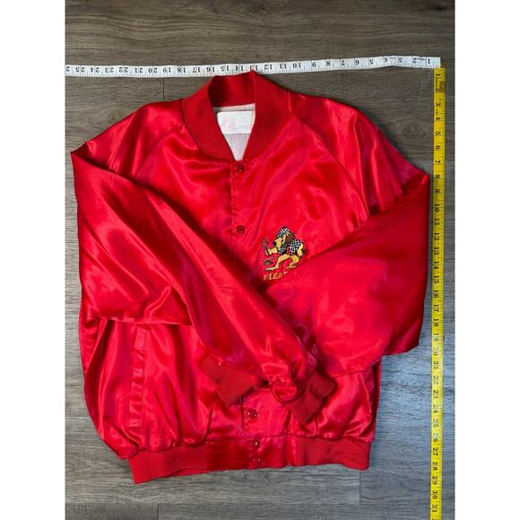 Vintage DM Apparel Leadline Red Satin Bomber Jacket Embroidered Lion Logo XL - Picture 5 of 5